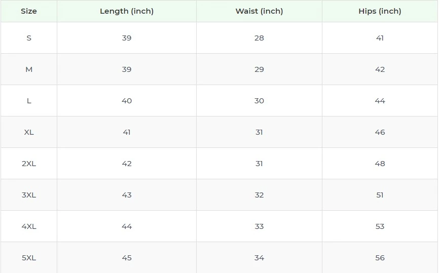 Size chart